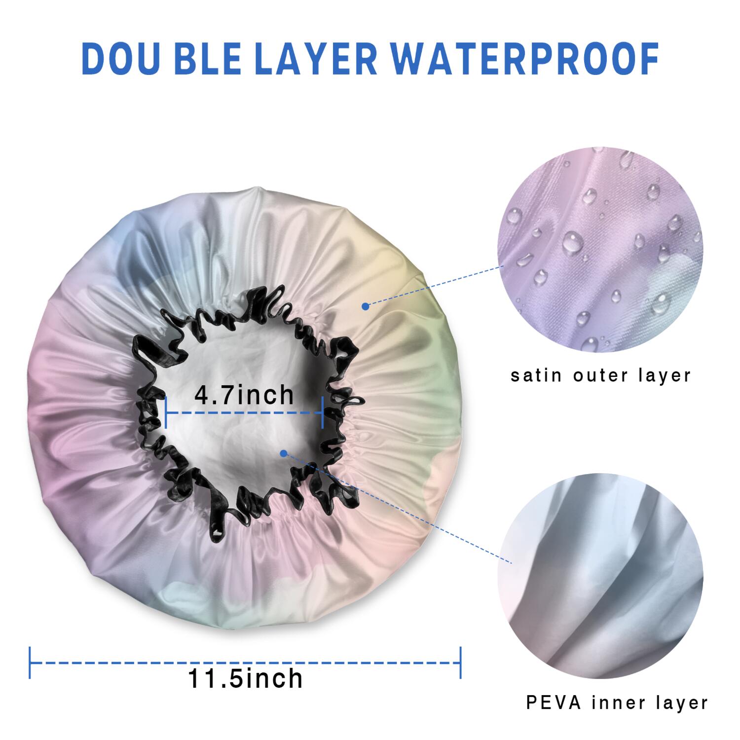 Shower Caps,Dreamy Pastel Sky Waterproof Shower Cap for Women 4 Pieces,Double Reusable Hair Cover for Shower PEVA Elastic Stretch Hem