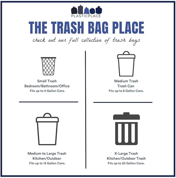 Plasticplace 33 Gallon Trash Bags │ 11 Microns │ Clear High Density Garbage Can Liners │ 33” x 40” (500 Count)