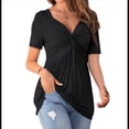 thumbnail image 1 of Blusa de Mujer con Cuello en V y Nudo Delantero, Corta, Estilo Túnica Oversize, Estilo Jersey Liso de Verano Negro M, 1 of 7