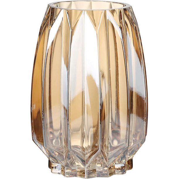 JAKY Global - Jarrón de vidrio ámbar moderno acanalado para flores, velas y acentos decorativos, jarrón de vidrio para centros de mesa del hogar