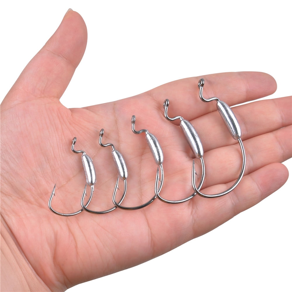 10Pcs Weighted Worm Hook Saltwater Offset Curved Crank Wide Gap Fishing Hooks for Bass Jig fishing rig kit 2.5g 2.8g 3.5g 5g 6g
