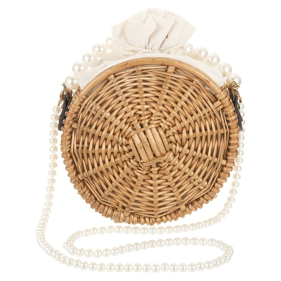Uxcell Women Straw Crossbody Bag, Round Rattan Bag Straw Clutch Purse for Outdoor