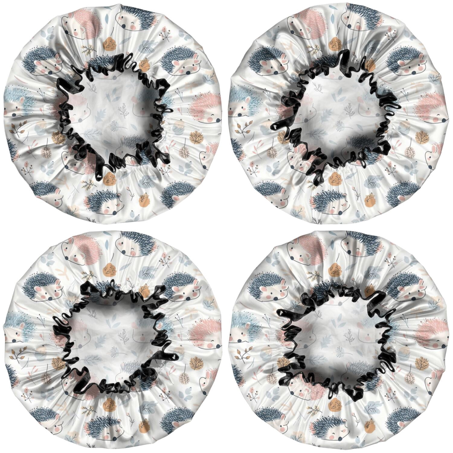 Shower Caps,Cute Hedgehog Pattern Waterproof Shower Cap for Women 4 Pieces,Double Reusable Hair Cover for Shower PEVA Elastic Stretch Hem