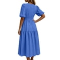 thumbnail image 6 of Iyufng Long Summer Puff Sleeves Dresses for Women V-Neck with Fitted Waist and Back Zipper, 6 of 7