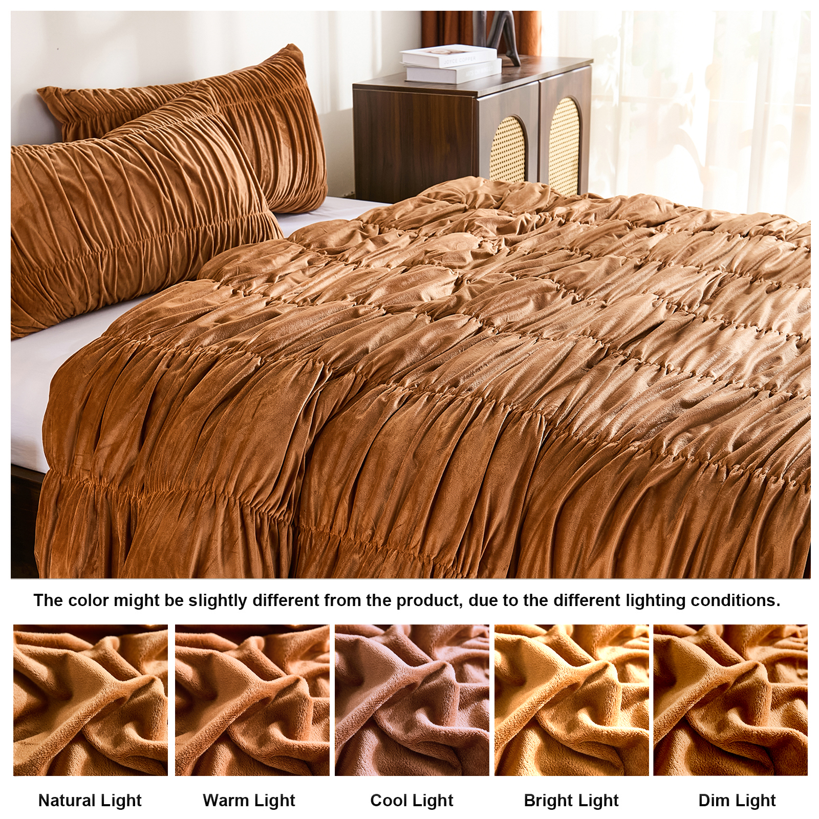 Luxury Velvet Comforter Set Queen Size,Boho Shabby Chic Ruched Bedding Comforter,Aesthetic Vintage Bedding Fluffy Ruffle Comforter Set,Ultra Soft Velvet Chenille Quilt Set,Vintage Ruffled Velvet Plus