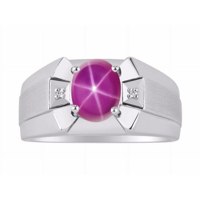 RYLOS Men's Rings 14K White Gold Rings Classic Designer 9X7MM Oval Gemstone & Sparkling Diamond Ring Star Ruby July Birthstone Ring Size 11