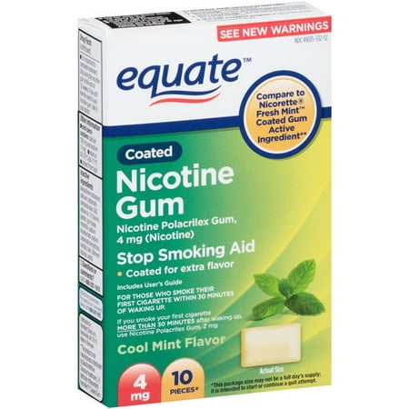 Equate Coated Nicotine Cool Mint Gum, 4 mg, 10 Ct - Walmart.com