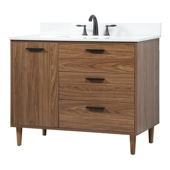 42 inch single bathroom vanity in walnut brown with backsplash