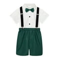 thumbnail image 1 of PMVFHDE Boys' British-Style Summer Suit Short Sleeve Shirt with Suspenders Shorts & Bow Tie - Kids Formal Performance Costume for Weddings & Role Play Green-1,1-2, 1 of 6