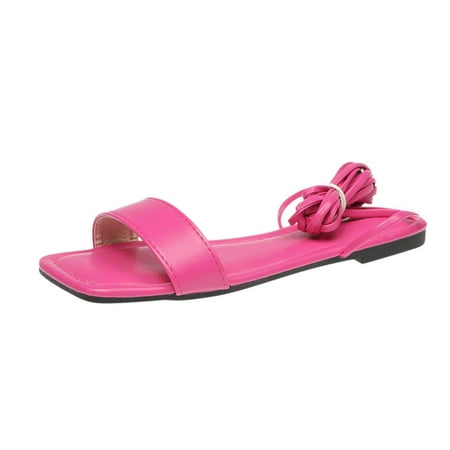 

TUOBARR Flat Sandals for Women Womens Summer Fashion Sandals Lace-Up Solid Color Square-head Flat Casual Sandals Hot Pink