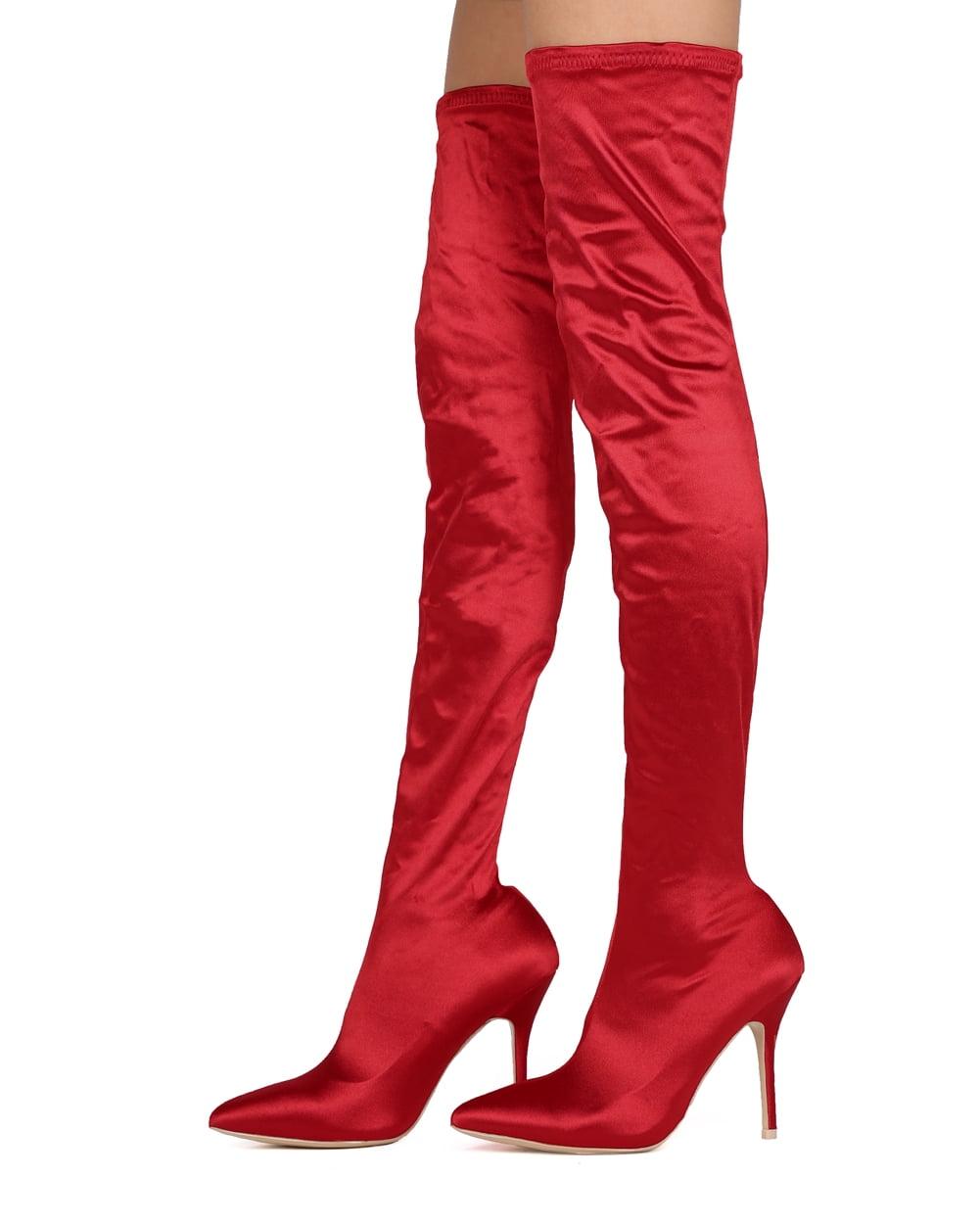 red satin boots