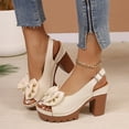thumbnail image 6 of BADHUB Womens Open Toe High Block Heels Sandals with Bow Chunky Heeled Sandals Dressy Casual Comfortable Slingback Dress Shoes Beige 43, 6 of 6
