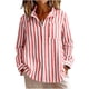 thumbnail image 1 of Camisa de Manga Larga Casual de Flanela con Rayas, Blusa de Bolsillo Delantera de Cuello Girado para el Uso Diario, Camisas de Malla de Manga Larga de Mujeres Embarazadas, 1 of 8