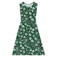 thumbnail image 5 of Spazoro Little & Big Girls A-Line Dress, Sleeveless Floral Print Crew Neck 2025 New Style Summer Dresses for Child Girls Green Size 5 T, 5 of 7
