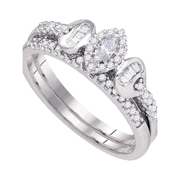 10k White Gold Marquise Diamond Womens Wedding Bridal Ring Set 1/3 Cttw