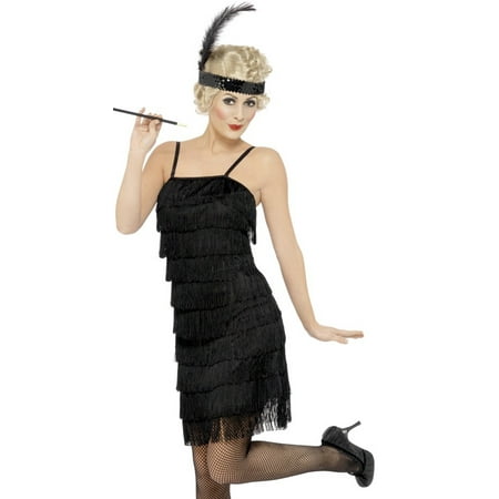 Adult's Womens 1920s Layered Fringe Flapper Girl Black Dress