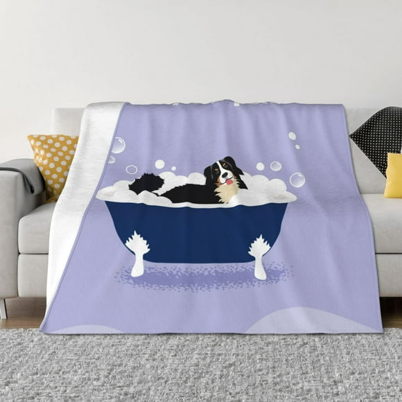 Fotbe Bernese Mountain Dog Sitting Bath Tub Manta de Franela con Estampado, Manta Ultrasuave para Cama, Sofá, Auto, Hipoalergénica y Antibolitas-60"x50"
