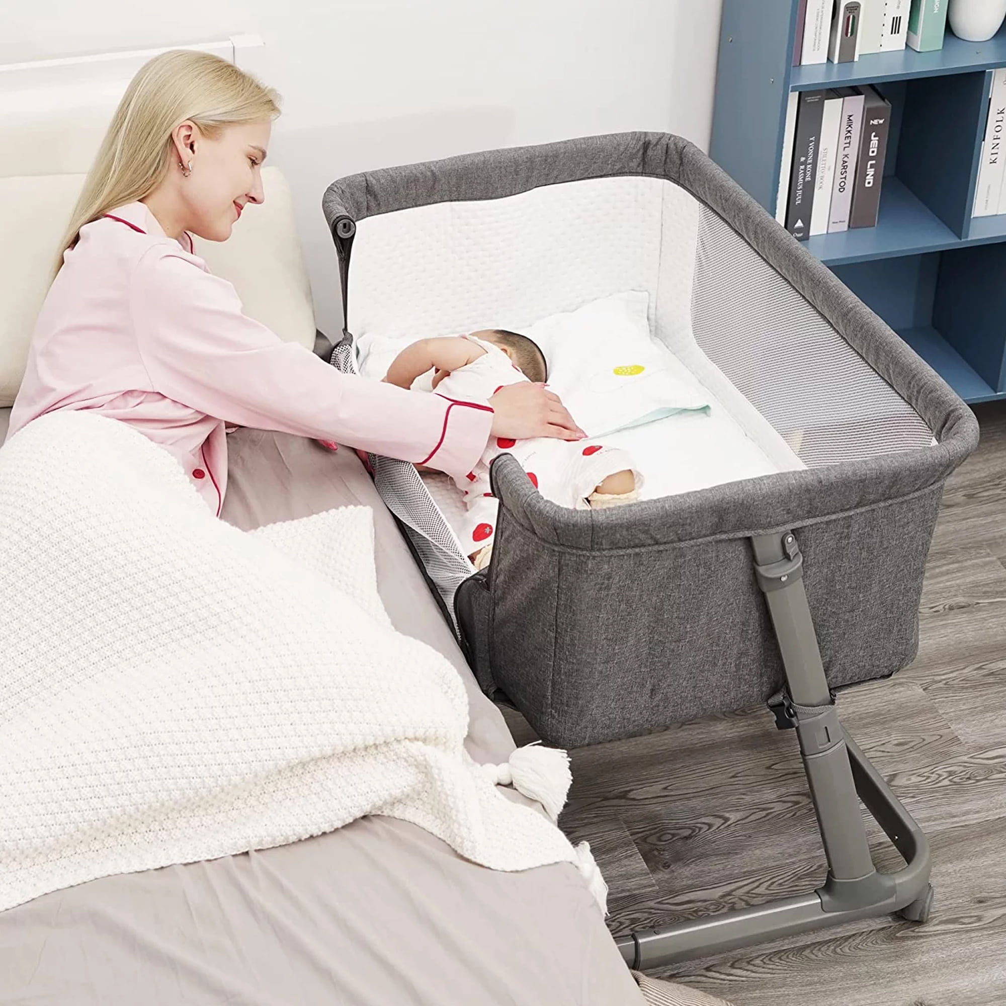 Kostuum Celsius Aanhankelijk Pamo Babe Unisex Infant Bedside Sleeper Bassinet with Wheels and Floding  Frame For 0-9 months Baby (Grey) - Walmart.com