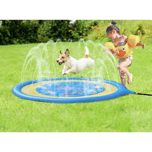 Coreus Splash Pad for Kids Ages 1-8 Sprinkler Mat for Toddlers 68" Inflatable Baby Pool Outdoor Water Play Toy Blue
