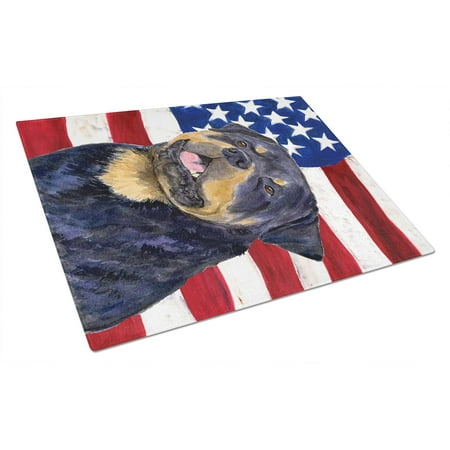 

Myst Design SS4009LCB USA American Flag with Rottweiler Glass Cutting Board Large Decorative Tempered Glass Kitchen Cutting and Serving Board Large Size Chopping Board