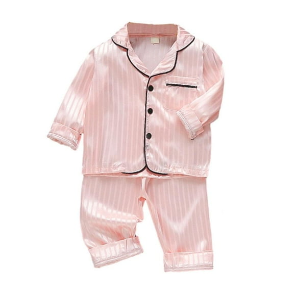 Godderr Toddler Baby Girls Boys 2Pcs Satin Pajamas Outfits kids Long Sleeve Pj Set Loungewear Set for Toddler 8M-2Y