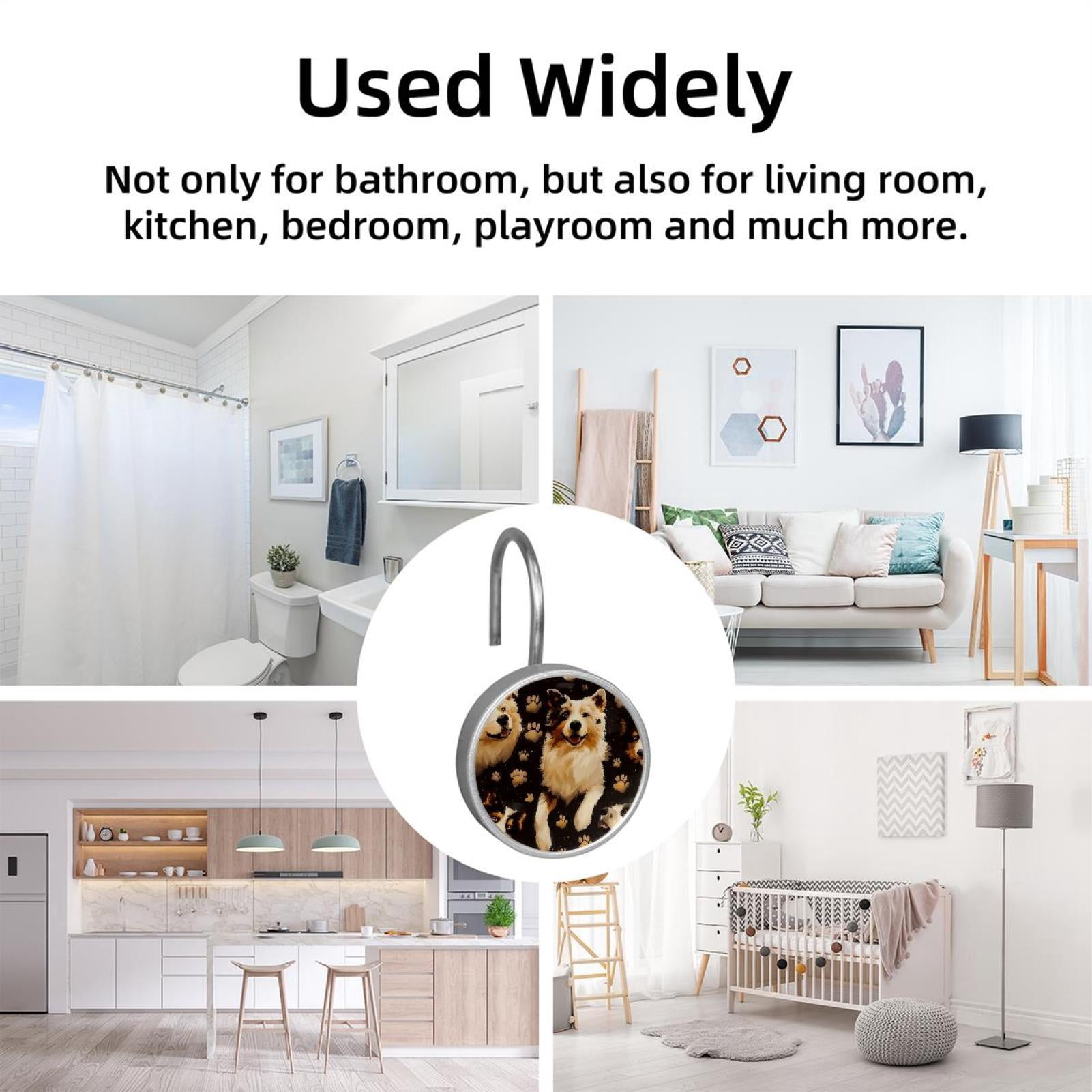 HemaKayy 12 Pcs Shower Curtain Hooks Bathroom Decorative Accessories Australian Shepherd Dog
