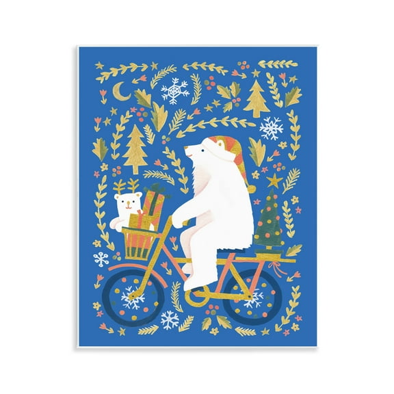 Stupell Industries Polar Bears on Bicycle Animals Painting Unframed Art Print Wall Art, 11 x 14