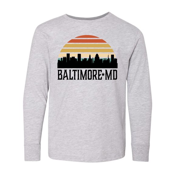 Inktastic Baltimore Maryland Skyline Sunset Long Sleeve Youth T-Shirt