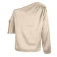 thumbnail image 6 of Cavosen One Shoulder Tops for Women Long Sleeve Pullover Shirts Tunic Solid Flowy T-Shirts Elegant Holiday Tops Fashion Loose Blouse Workout Resort Tees Summer Clothes Beige L, 6 of 7