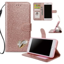 iPhone 8 Plus Case Wallet, iPhone 7 Plus Case, Allytech Glitter Folio Kickstand with Wristlet Lanyard Shiny Sparkle Luxury Bling Card Slots Slim Cover for Apple iPhone 7 8 Plus (Rosrgold)