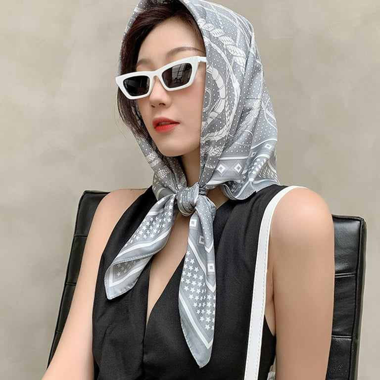 Head Scarf for Women - Satin Large Hair Scarves Bandanas - Square Silk Hair  Wrap for Sleeping with - grey 