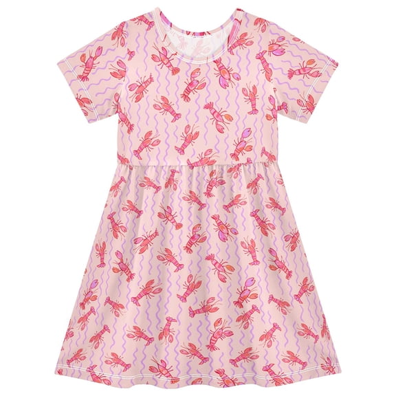 joogoo Lobster Pink Girls' Short Sleeve Dress Kids Dresses 4T