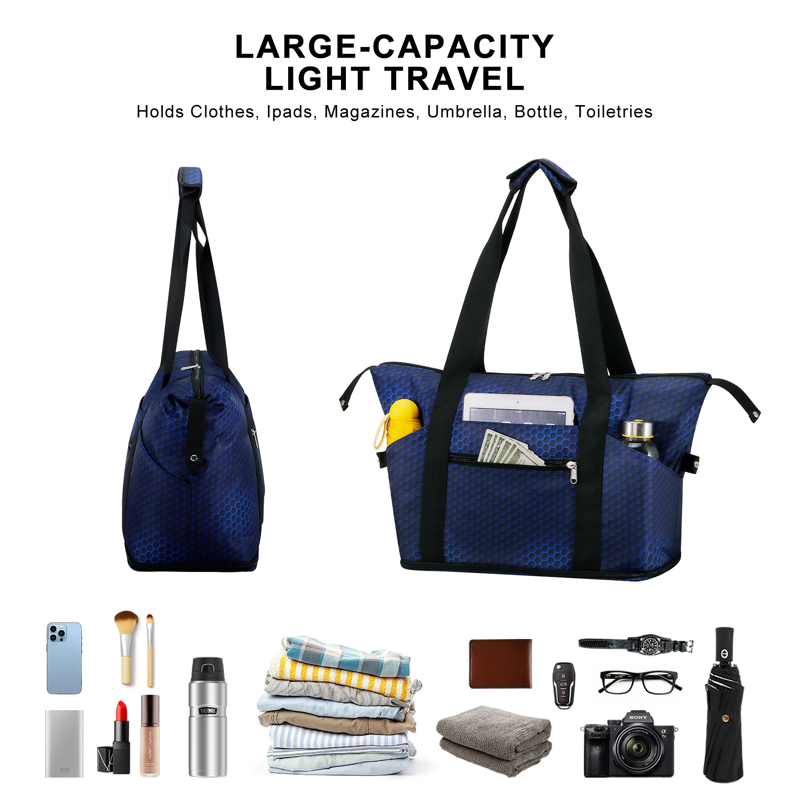 Duryarhall Foldable Multiple Pockets Sports Tote Handbag Single Shoulder Waterproof Travel Bag