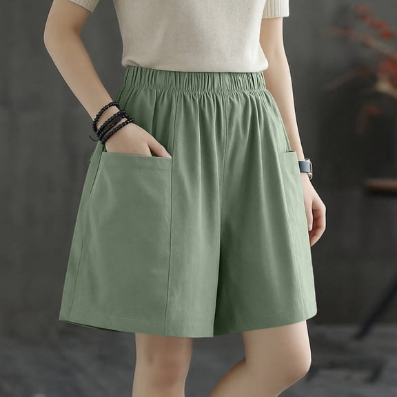AUNVITO Women's Summer Cargo Shorts Relaxed Fit Straight Leg with Pockets Casual Comfortable Cotton Blend