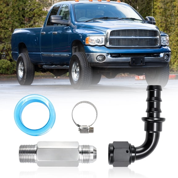 Top Heater Hose Connector for 6.7L for Cummins 2007.5  for Dodge for Ram 2500 3500 4500 5500, 10AN Push Lock Fitting Top, 90° Elbow Fitting, HVAC Heater Hose Connector 55056966AA