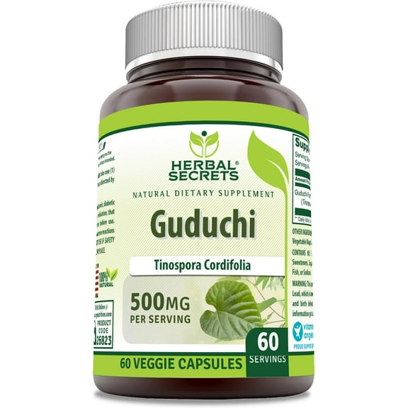 Herbal Secrets Guduchi (Tinospora Cordifolia) 500 Mg Per Serving 60 Veggie Capsules Supplement | Non-GMO | Gluten Free | Made in USA