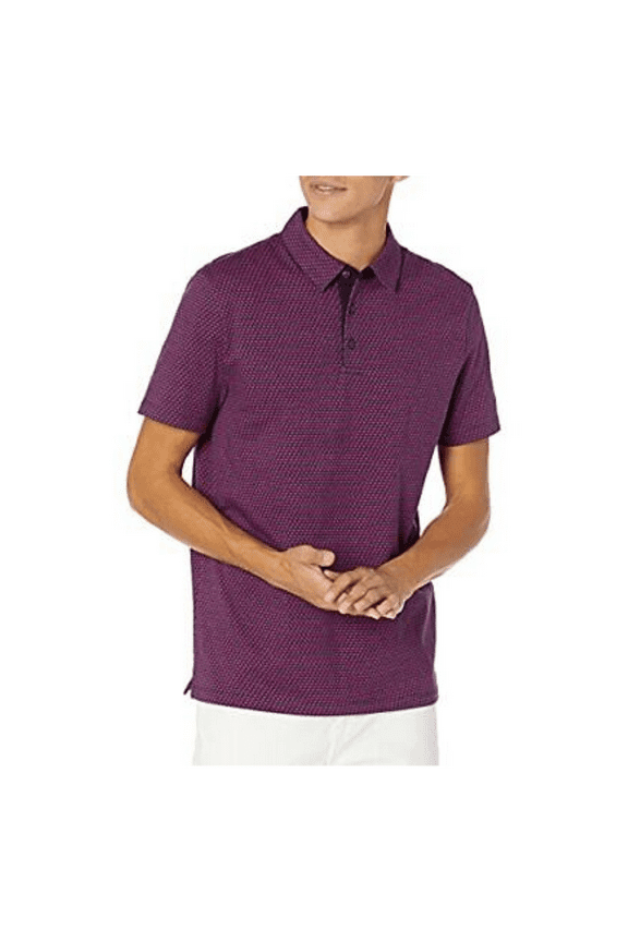 Men's Geo Print Ultra Soft Touch Short Sleeve Polo Shirt, Pink, XXL