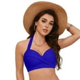thumbnail image 4 of Gubotare Halter Top Swimsuits for Women Bikini Top - Push Up, Halter, Retro, Padded Swimsuit Top(Blue,XL), 4 of 9