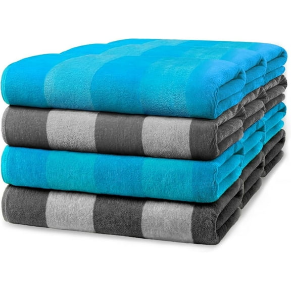 Kaufman - Velour Multi-Color Cabana Striped Beach Towels | 100% Cotton Beach Towel Pack 30" x 60" | Absorbent, Quick-Drying Pool Towels for Adults (12 Pack)