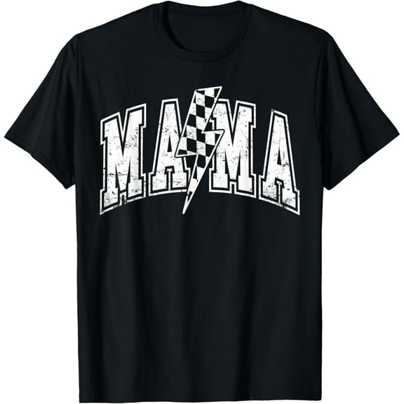 Mama Lightning Bolt Checkered Varsity Mom Women Mother's Day T-Shirt
