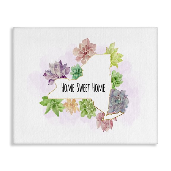 Stupell Industries Bohemian New York State Home Sweet Home Succulent Watercolor Vignette Canvas Art, 20 x 16, by Ziwei Li