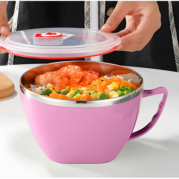 Kbndieu Stainless Steel Bowl Double Layer with Lid Handle Cup Ramen Bowl Soup Bowl Insulated Fresh Lunch Box on Clearance