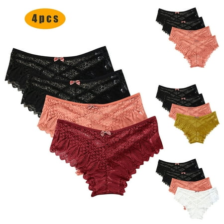 Kmdttou Panties for Women Pack Cotton Sexy Lace High Cut Panties Comfort Bikini Panty Stretch Underpants Breathable Ladies Briefs (Regular & Plus Size) Wine-L