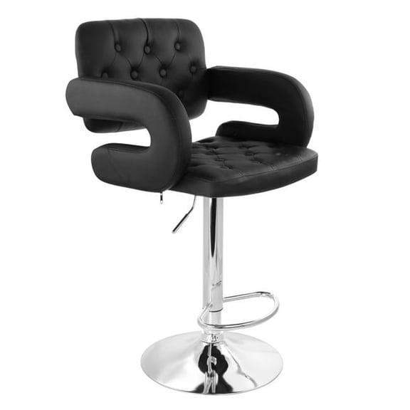 Elama Tufted Back Seat Bar Stool, Black (Set of 1)