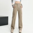 thumbnail image 5 of Tittly Cargo Pants Women Palazzo Pants Retro Multi Pocket Straight Work Pants Female Fall And Winter Waist Loose Thin Wide Leg Casual Pants Wide Leg Pants Woman Cargo Joggers C M, 5 of 5