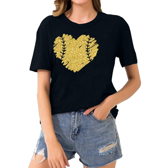 Giftesty Blouses for Women Dressy Casual Women's Baseball Sport Printed T-shirt with Round Neck and Short Sleeved Top