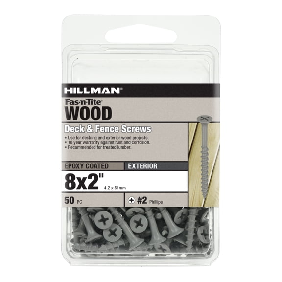 Fas-n-Tite Deck and Fence Wood Screws, #8 x 2", Steel, Epoxy, Phillips, Gray, 50 pack