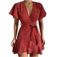 thumbnail image 2 of Qiopertar Liquidation à Moins de 5$ Robe d'Été Mode Femme Manches Courtes Col en V Décontractée Longueur Genou Liquidation jusqu'à 65 % de Réduction, 2 of 6