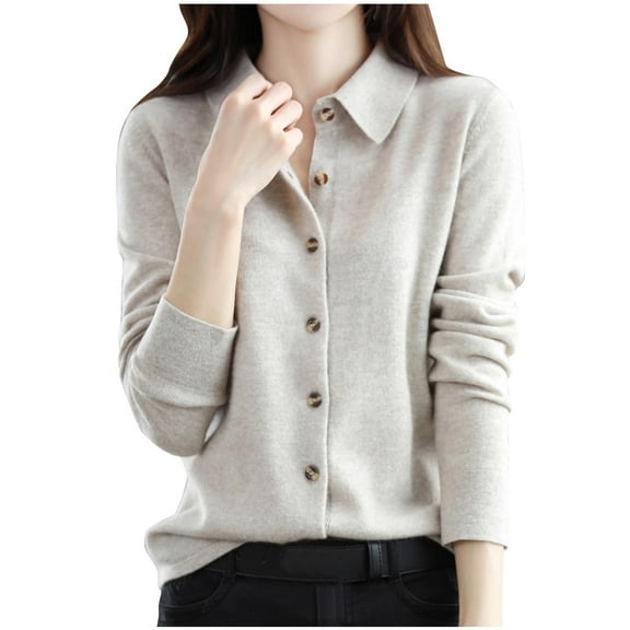 Turilly Woman Turndown Button Tops Long Sleeve Solid Color Capless Fashion Fallow Commuting Jacket