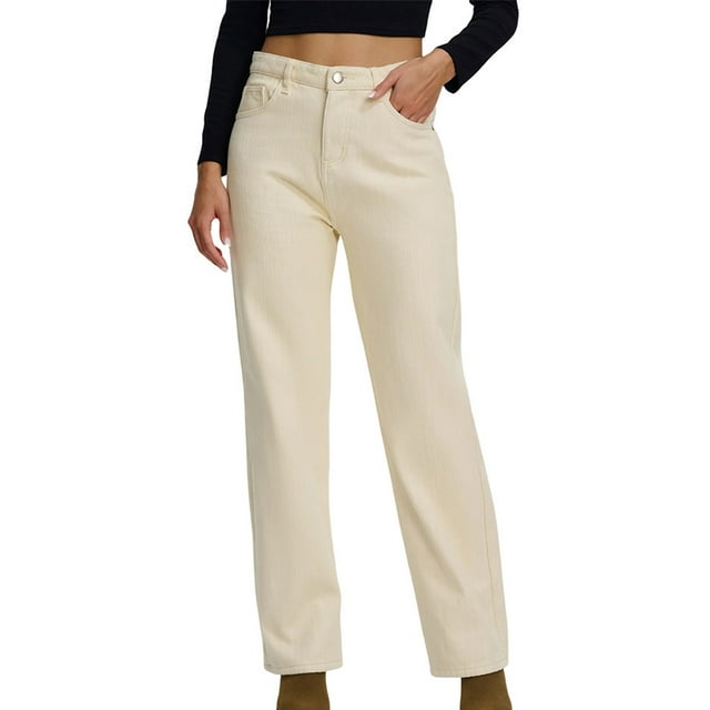 FAIWAD Jeans pour Femmes à Jambe Droite Taille Haute en Denim Extensible Pantalon Décontracté Ample avec Poches